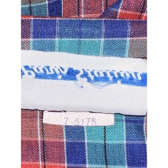 Vtg Paris Station Short Sleeve Top Shirt Red Blue Teal Plaid Blouse- Sz S - Picture 5 of 8